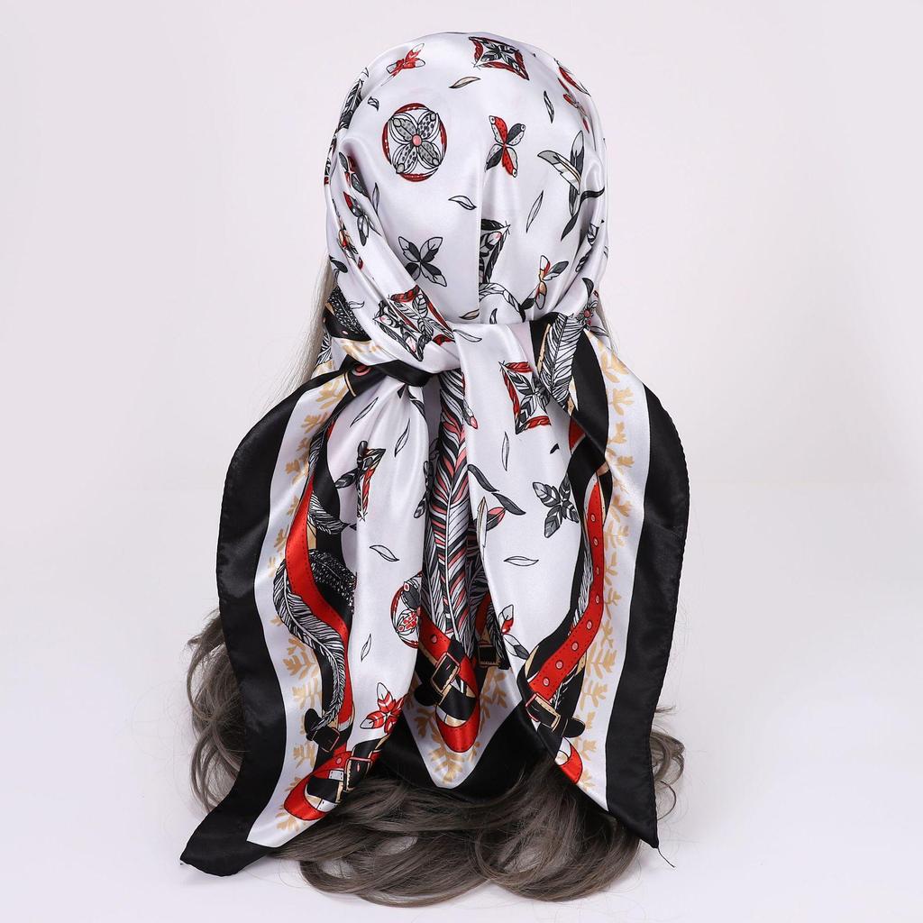90x90CM Imitation Silk Square Scarf – Women's Striped Color Block Shawl, European & American Style