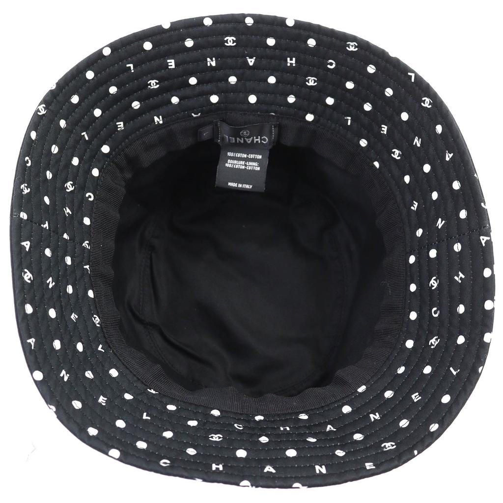 Excellent CHANEL hat COCO Mark embroidered logo bucket hat Black White cotton Women L Used