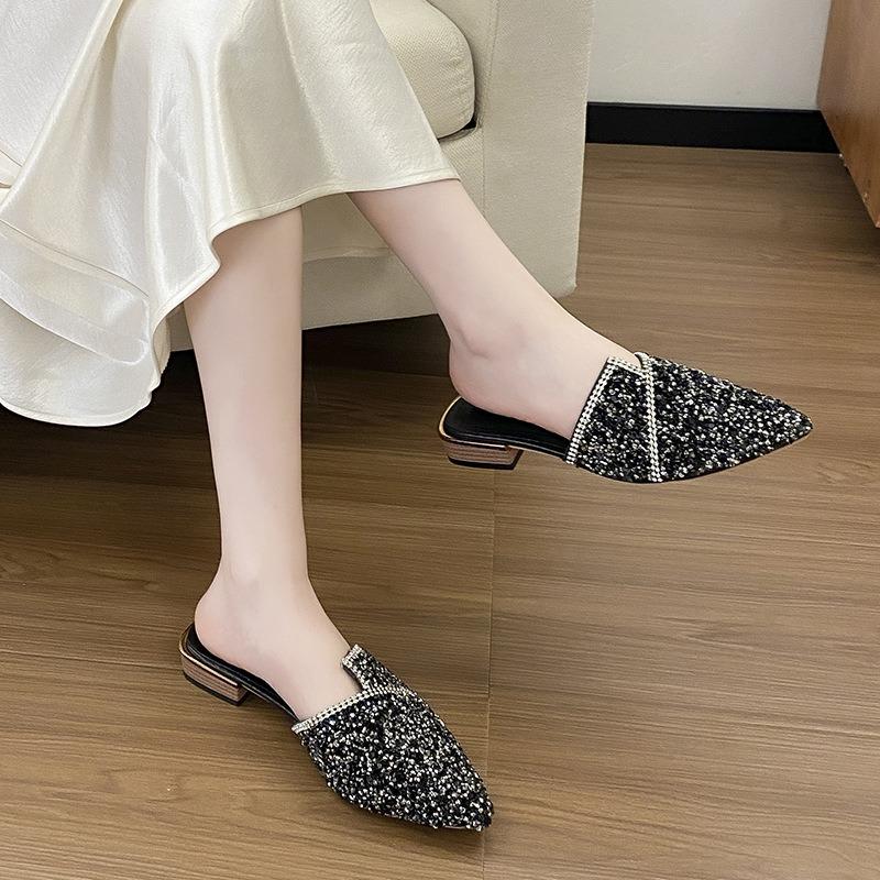 Slippers women wear new fashion pointed head bag head half drag summer versatile thick heel shoes tide