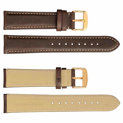 WOCCI 24mm Replacement Watch Strap, Vintage Genuine Leather Watch Band, Dark Brown with Gold Buckle