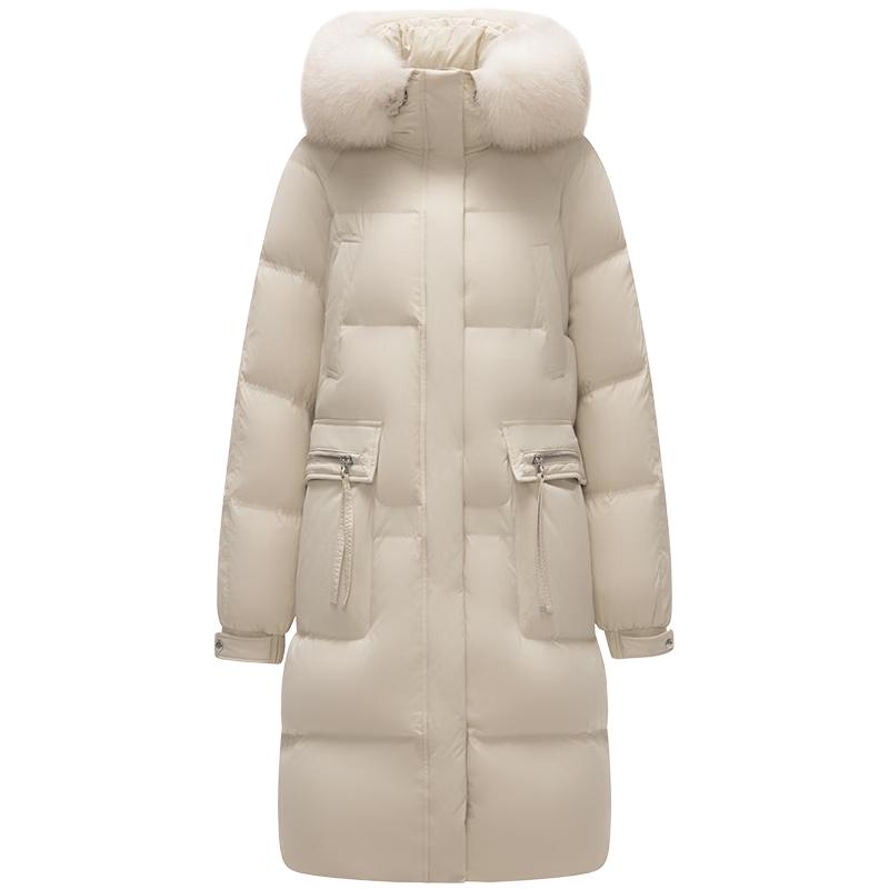 Tanbor Women's Warm Mid-Length Down Jacket with Fox Fur Collar TB233768