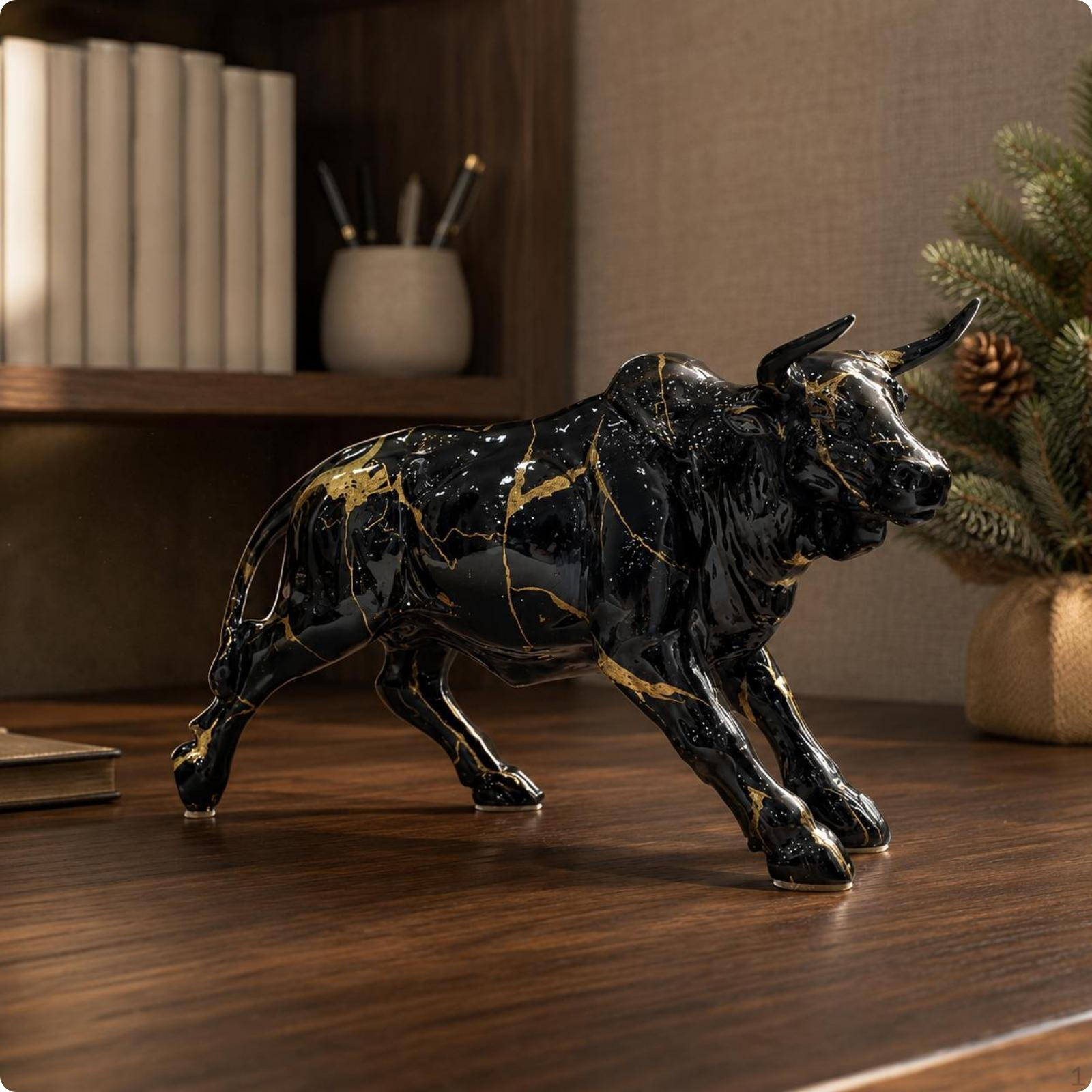 Wall Street Bull Figurine Wealth Symbol Statue Auspicious Home Decor Graffiti Blk 3