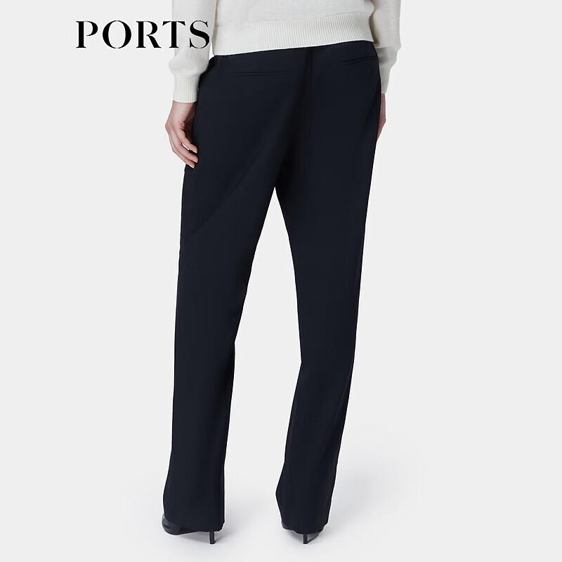 PORTS Women's Black High-Waist Slim Straight Leg Wool Blend Pants
