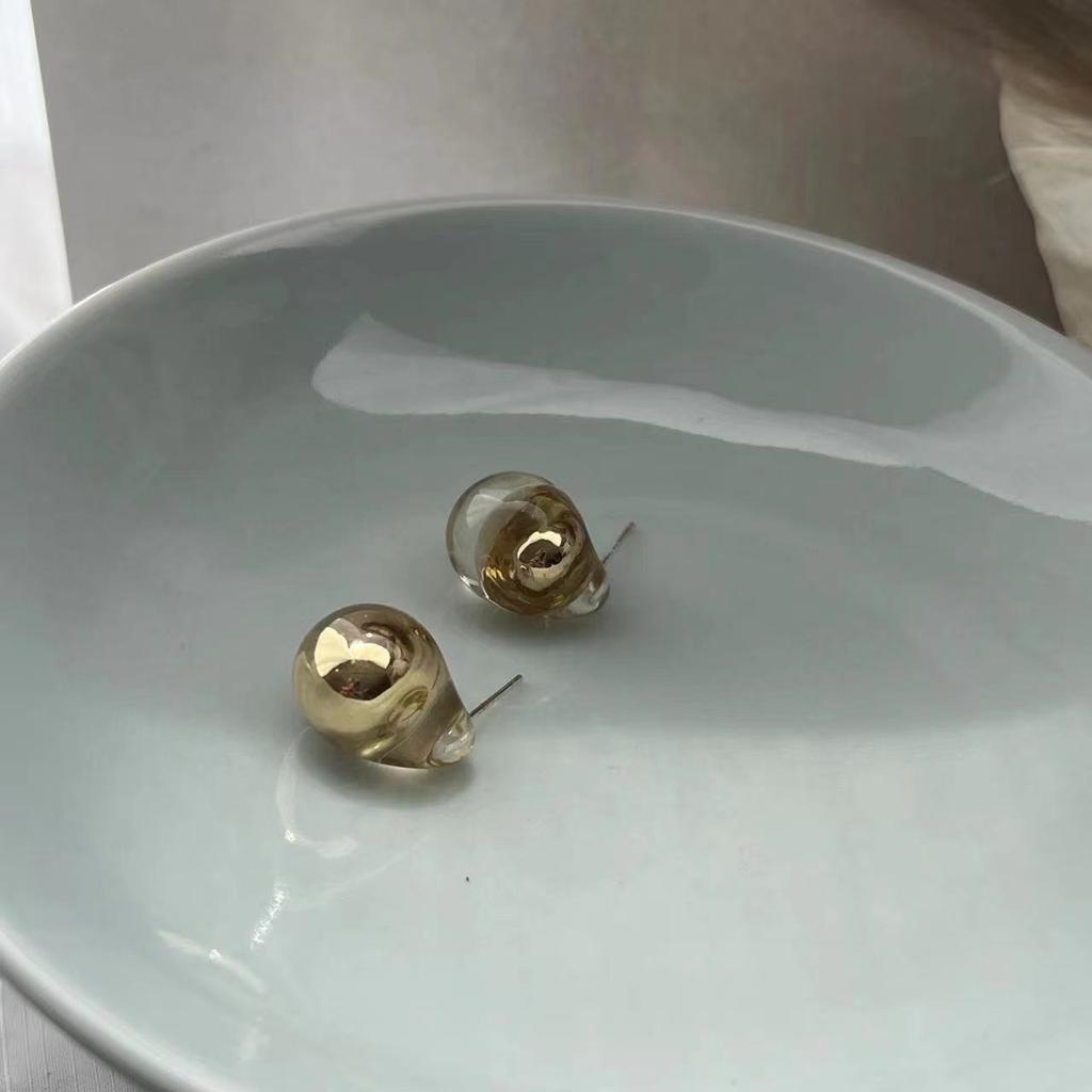 Metal Ball Earrings High-End Stud Earrings Light Luxury Design French Silver Needle Earrings Women
