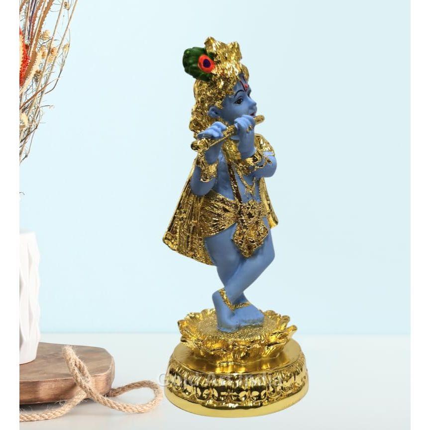 India Lord Krishna Idol | Gold Plated Krishna Statue | Standing Krishna Playing Basuri | Krishna ji for Pooja & Gifting |