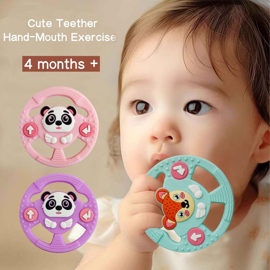 Baby Silicone Teether Photography Accessories Baby Teether Stick Bite Cute Cartoon Animal Steering Wheel Anti-Eating Handle