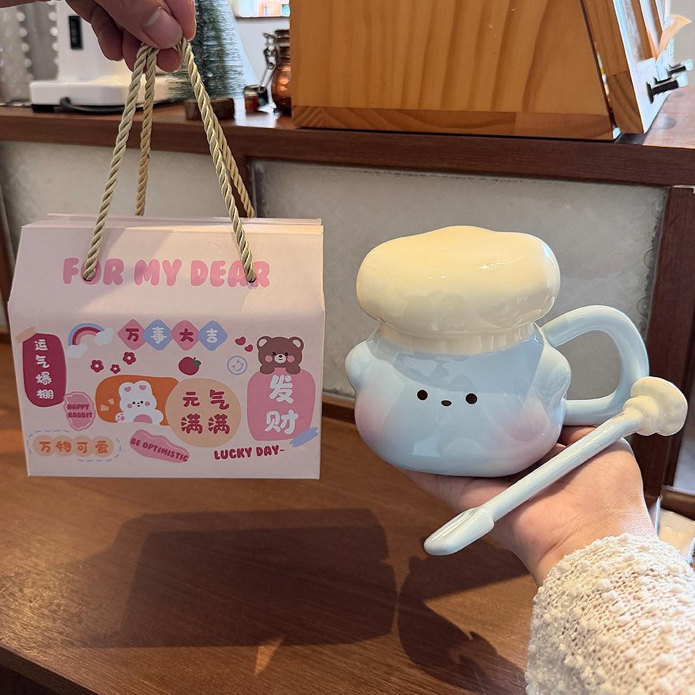 Chef Piggy Mug With Lid Spoon Bizarre Cup Ceramic Niche Drinking Cup For Girls' Birthday Gifts