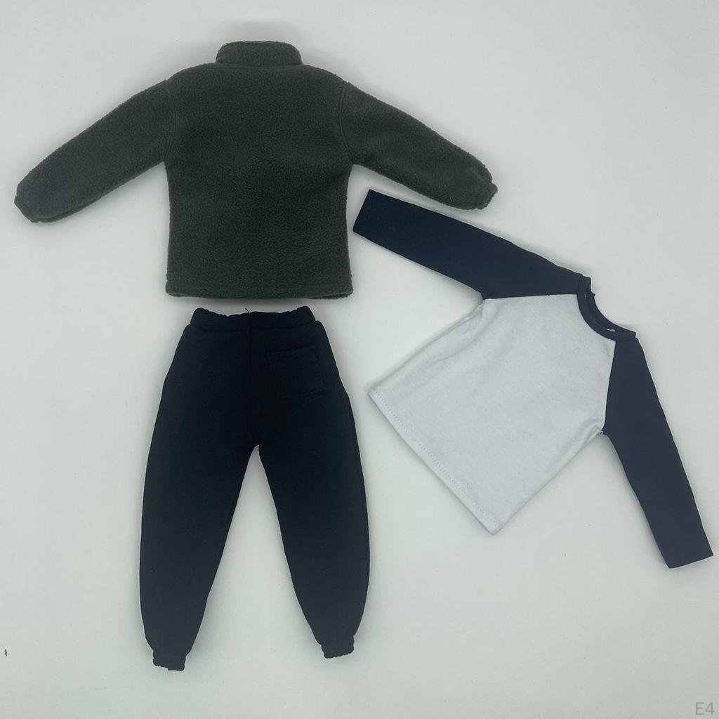 3 Pieces 1/6 Male Fleece Jacket and T Shirt Pants Costume for 12 inch Figures Dress up