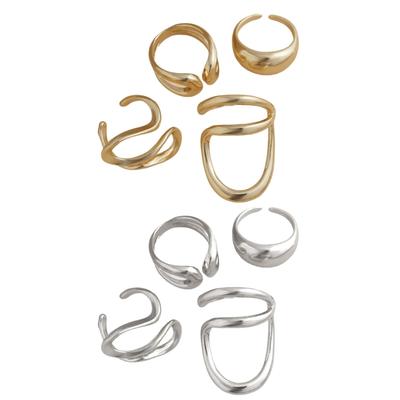 Set of 4 Irregular Dating Rings Adjustable Finger Rings Geometric Open Rings Finger Jewelry Suitable for Party and Daily