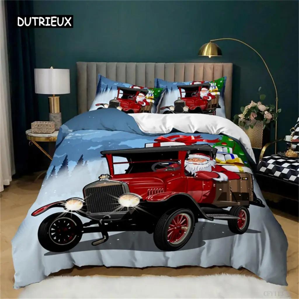 Weihnachtsmann oder Elch Bettbezug Bettwäsche-Set Full Queen für Jungen Mädchen Geschenke Schlafzimmer Mikrofaser Bettdeckenbezug mit Kissenbezügen