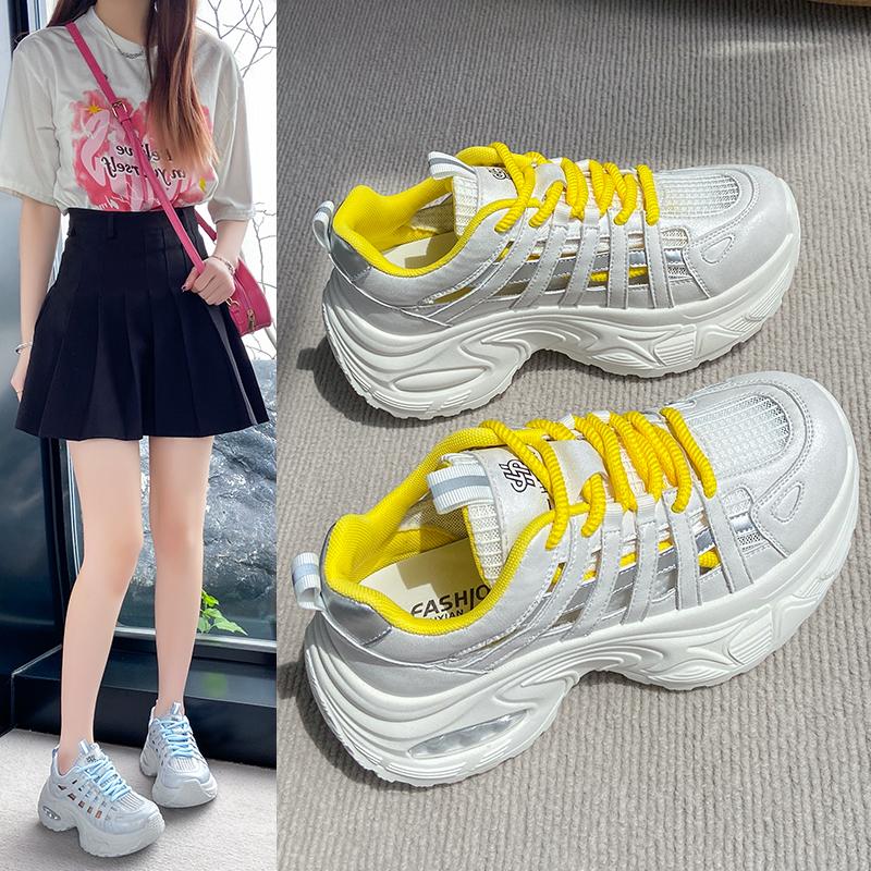 Spring Summer 2025 New Style Women's Casual Sneakers Vintage Thick Bottom Breathable Mesh Shoes Increased Height