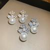 Elegant Floral Silver Plated Zircon Pearl Dangle Earrings For Women Home Party Wear