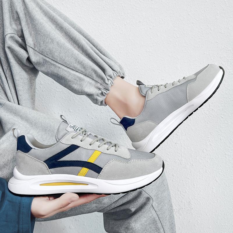 Men’s Jogging Sports Shoes Street Style Khaki Running Sneakers Mesh Retro Grey Plus Size Skate Board Shoes