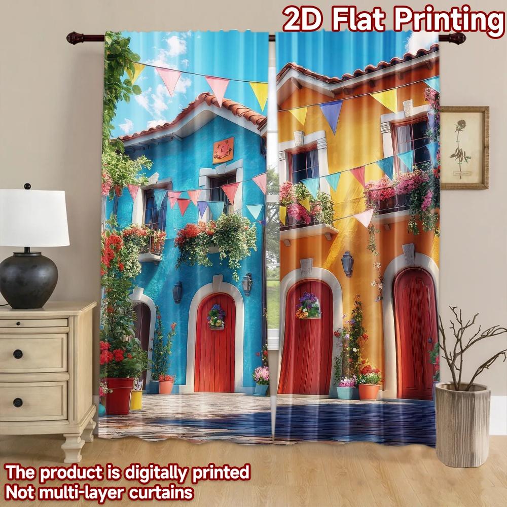 2D flat Photography Backdrop Background cloth Festive Colorful Houses 100% Polyester Birthday Party Perfect for New Year