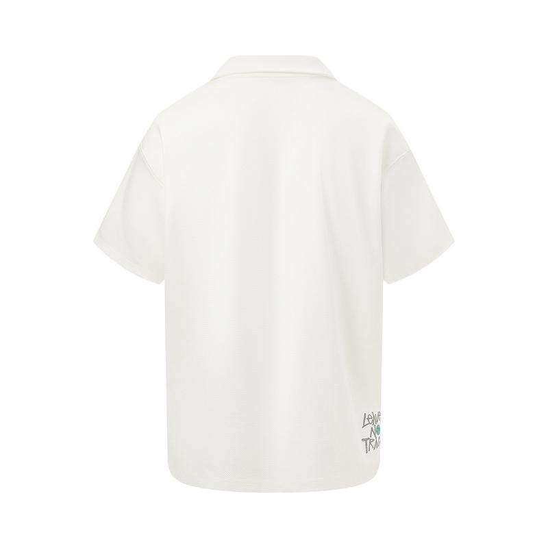 Li Ning Revive Series Comfortable Minimalist Letter Brand Logo Polo Shirt Unisex Polo Shirts Off-White APLV701-1