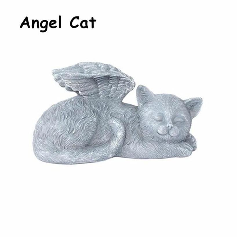 1 Pcs Resin Angel Dog Cat Statue Garden Decor Puppy Tombstone Sculpture Ornaments Gifts for Yard Home Decoration