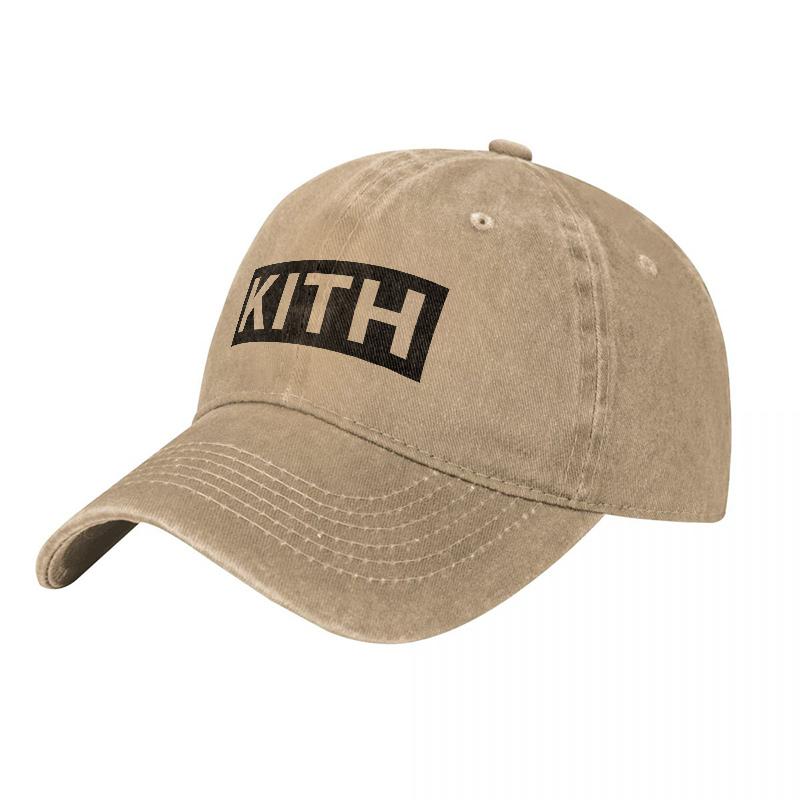 Kith Logo Washed Cotton Baseball Cap Classic Fit Unisex Design Black Color Durable Fabric Comfortable Wear Everyday Style