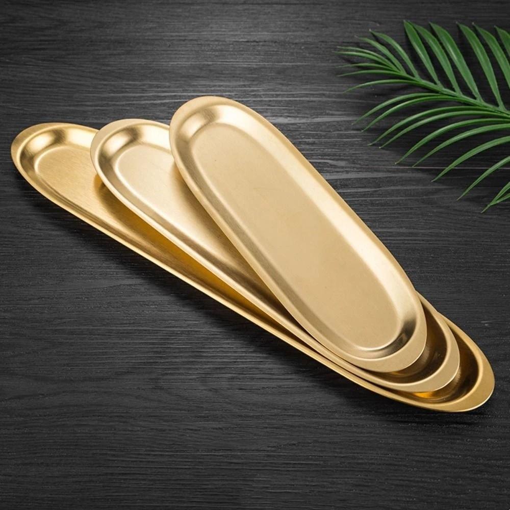 Stainless Steel Sushi Plate Long Plate Beef Ball Plate Easy Clean Picnic BBQ Plate  Kitchen Use