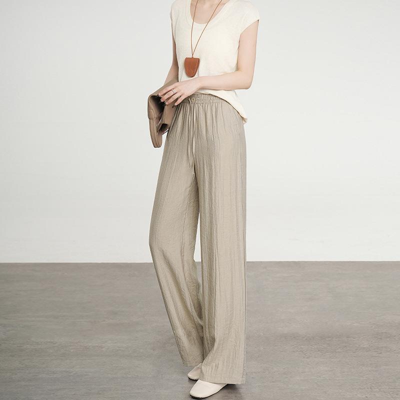 

Ice silk linen wide-leg pants women s summer thin new lazy Yamamoto pants high-waisted cotton and linen straight-leg pants XXL света кофе