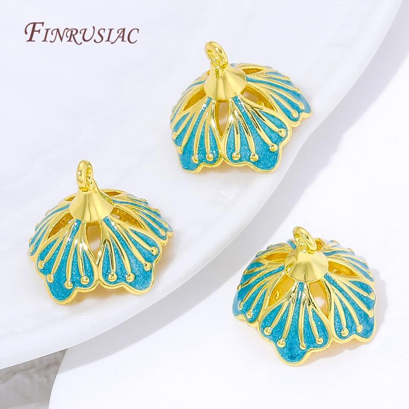 1/3/5Pcs 18K Gold Plated Enamel Flower Bead Caps DIY Jewelry Findings For Bracelets Necklaces Tassel Earrings Making
