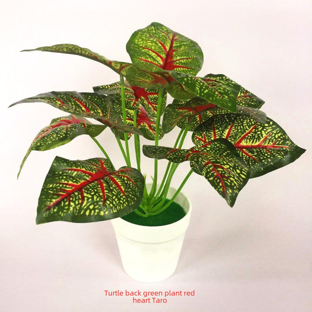 Bicolor Simulated Caladium Artificial Green Plant Potted Indoor Decoration