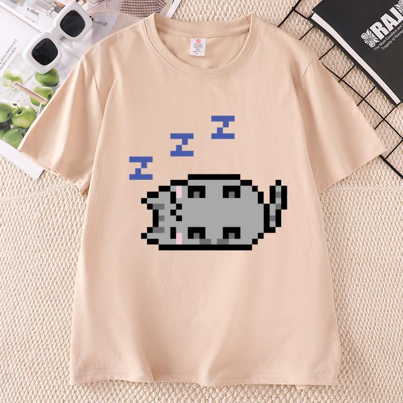 Unisex Graphic Tees Y2k Clothes Gothic Female Clothing Goth Kawaii Emo TShirt Funny Sleeping Cat T Shirt Pullover Tees
