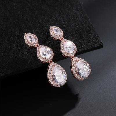 ZAKOL Classique 3 Pièces Grandes Boucles d'Oreilles Pendantes Longues avec Zircon en Forme de Goutte d'Eau pour Femmes Élégantes Mariage Fête Zircon