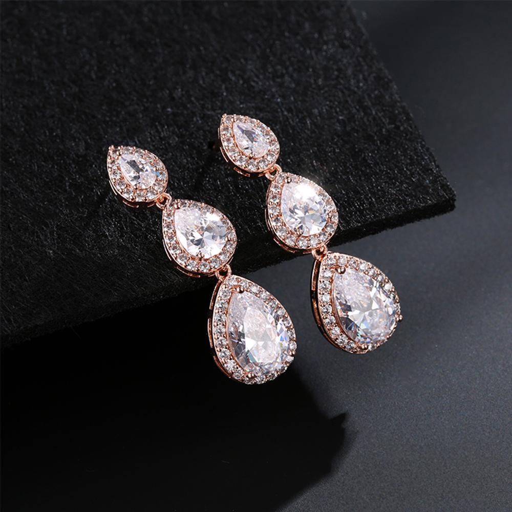 ZAKOL Classic 3 Pcs Big Water Drop Zircon Long Dangle Earrings for Women Elegant Wedding Party Zircon