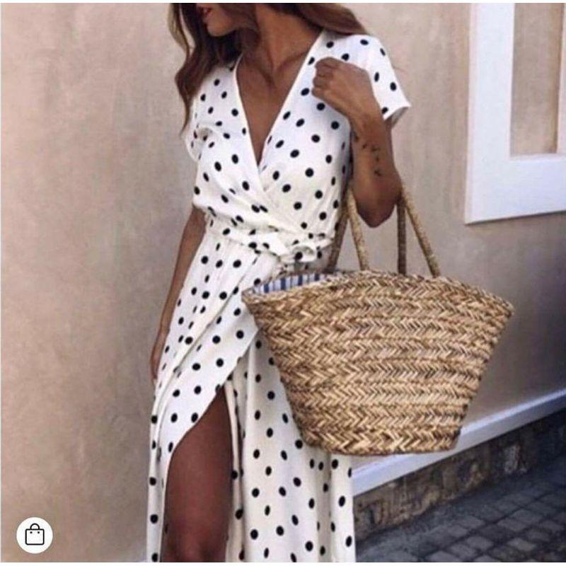 

2023 Платье в горошек с коротким рукавом большого размера 5XL Платье в горошек White XL