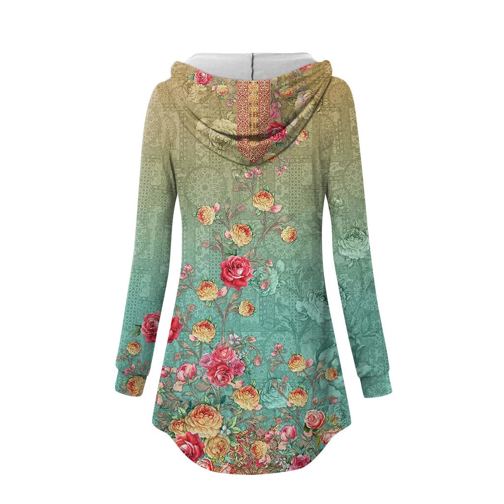 Women's Casual Fashion Color V Neck Long Sleeve Button Hoodie Tops