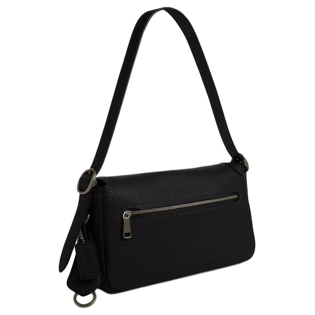 Coach Etta 25 Borsa a Spalla in Pelle Pebble con Logo Argentato Borsa a Spalla da Donna Nera CCV64-QBBK