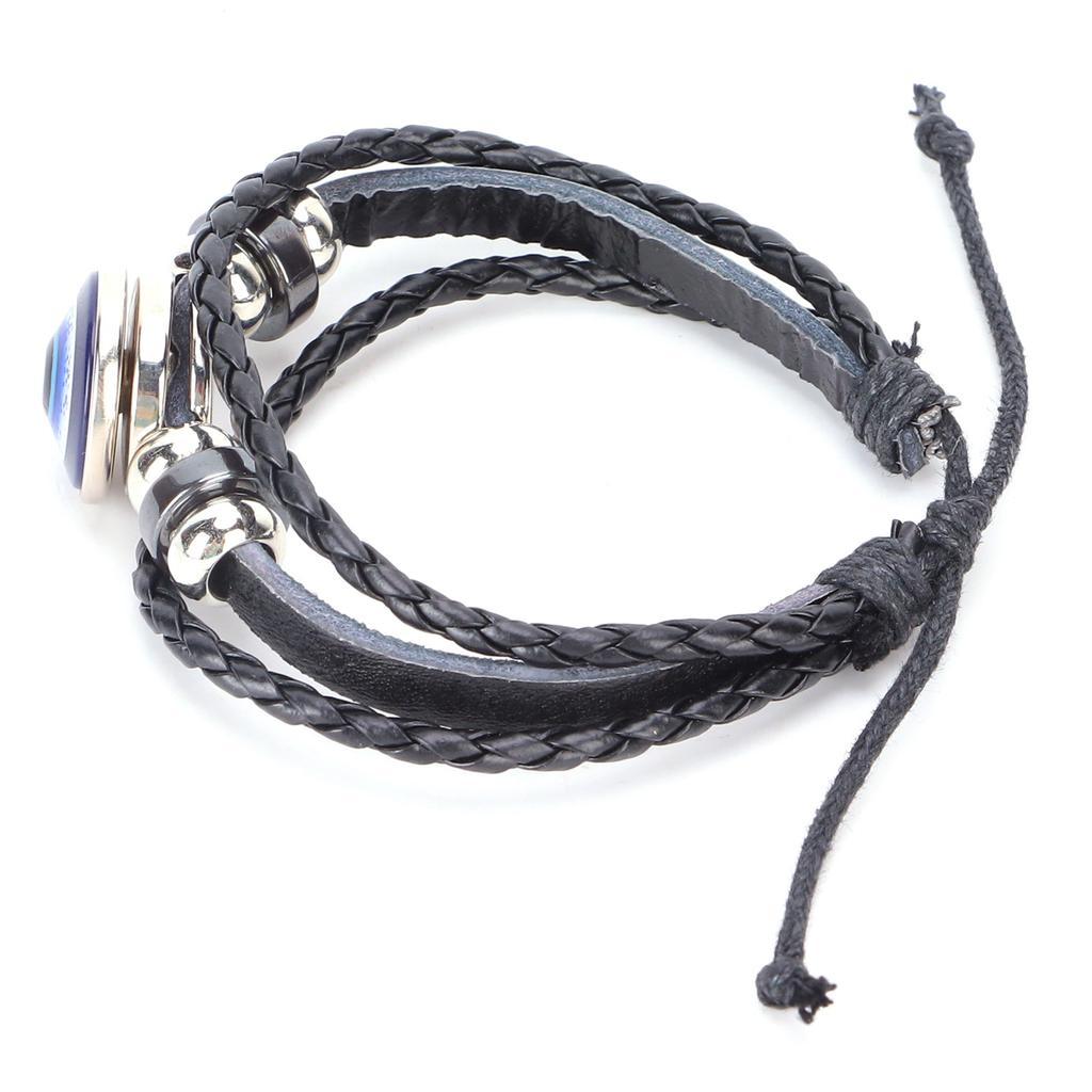 Blue Evil"s Eye Bracelets Turkish Style Adjustable Length HandWoven Leather Men"s Jewelry