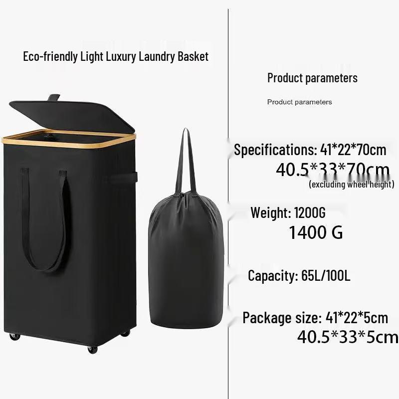 Foldable Bamboo Laundry Hamper with Lid - Oxford Cloth Dustproof Storage Basket