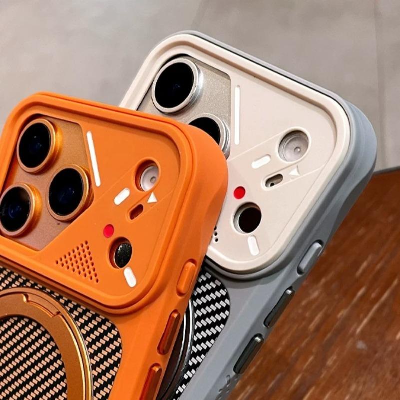 Business Carbon Fiber 360 Magnetic Stand Holder Case for iPhone 17 Air 16 14 15 Plus 13 12 11 Pro Max For Magsafe Slim Mat Cover