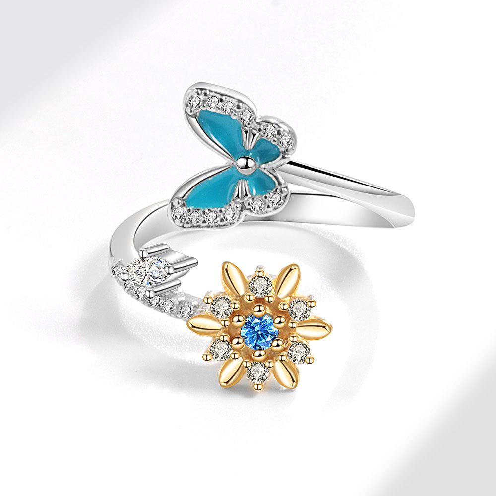 Butterfly Snowflake Spinning Anxiety Ring Adjustable Open Fidget Band Stackable Tip Ring For Stress Relief Fashion Jewelry