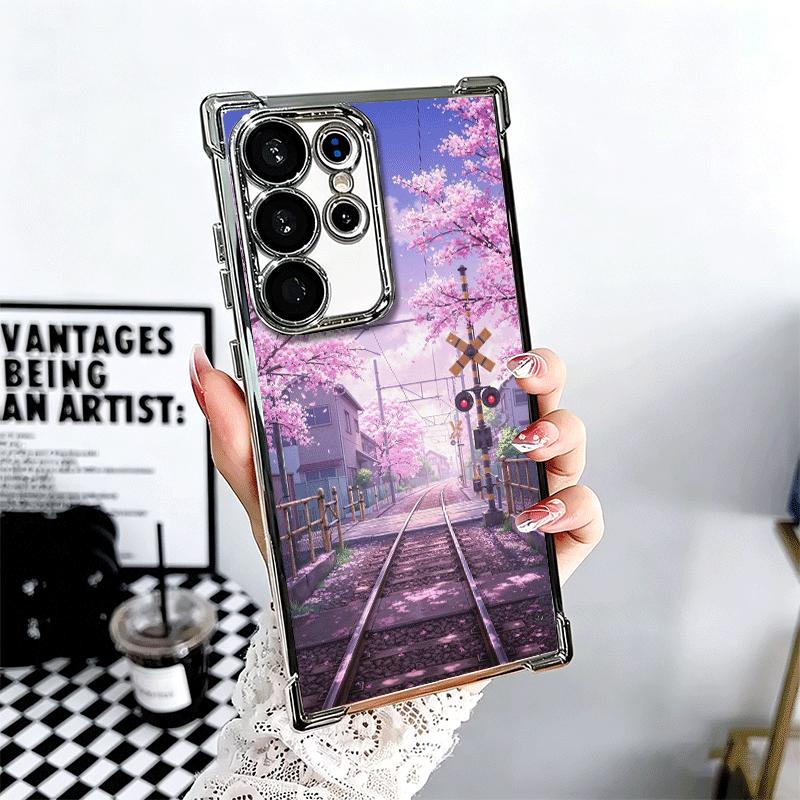Anime Aesthetic Scenery Plating Phone Case For Samsung Galaxy S24 S25 FE S26 Edge S23 Ultra S22 S21 Plus S20 Anti-Fall Airabag C