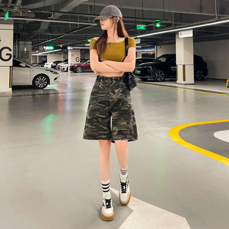 

Summer Camouflage Denim Shorts - Hot Girl Style, Elastic Waist, Five-Point Design for Women 2XL