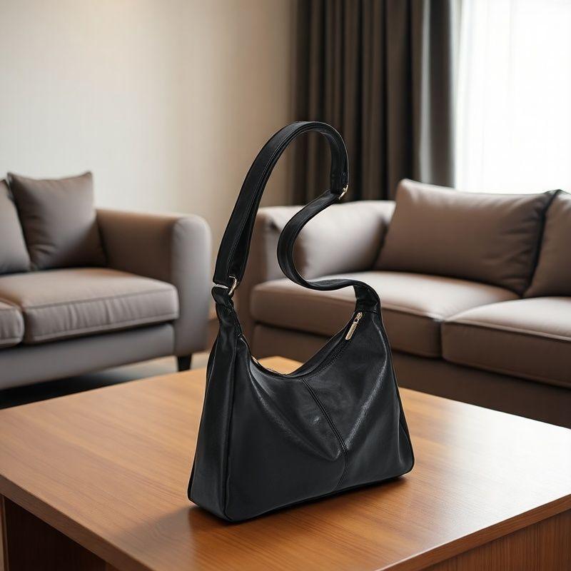 

Retro soft leather hobo bag tote bag large capacity storage retro brown coffee black three-color optional portable shoulder bag чёрный