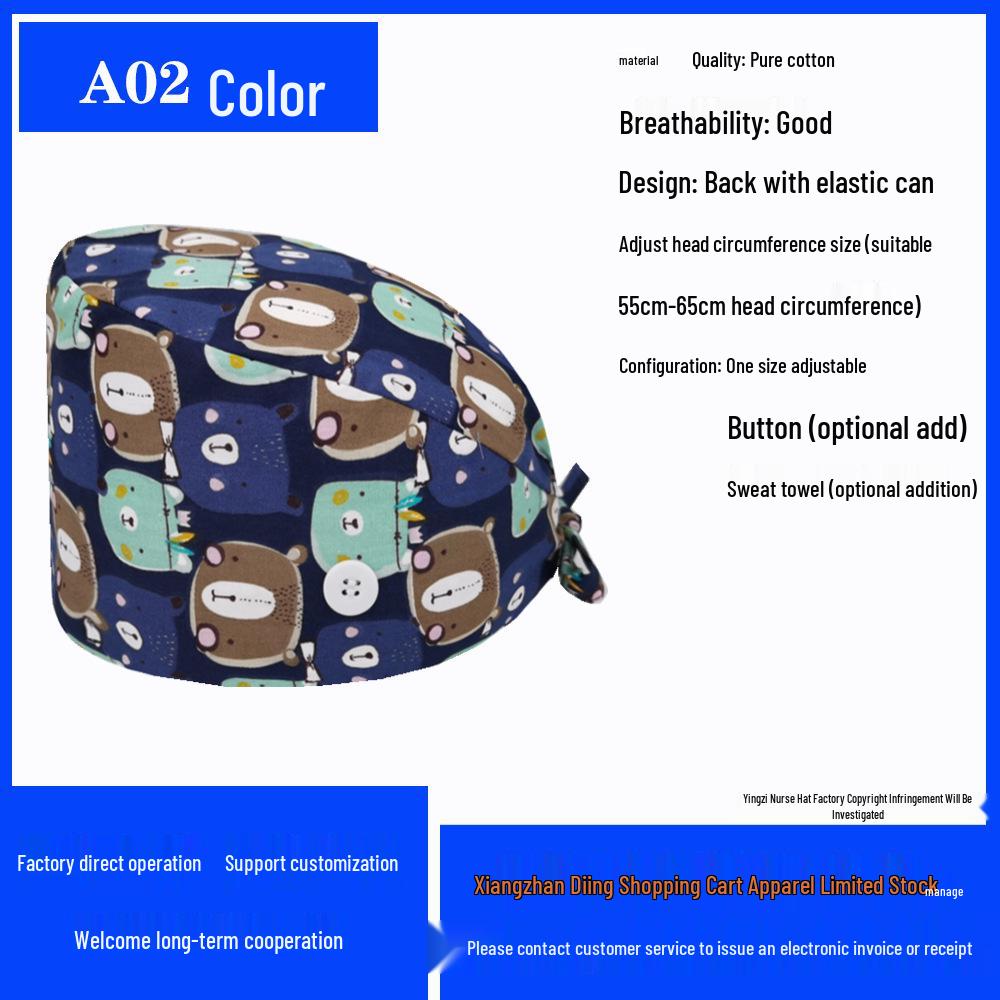 Pure Cotton Printed Surgical Cap for Nurses and Doctors