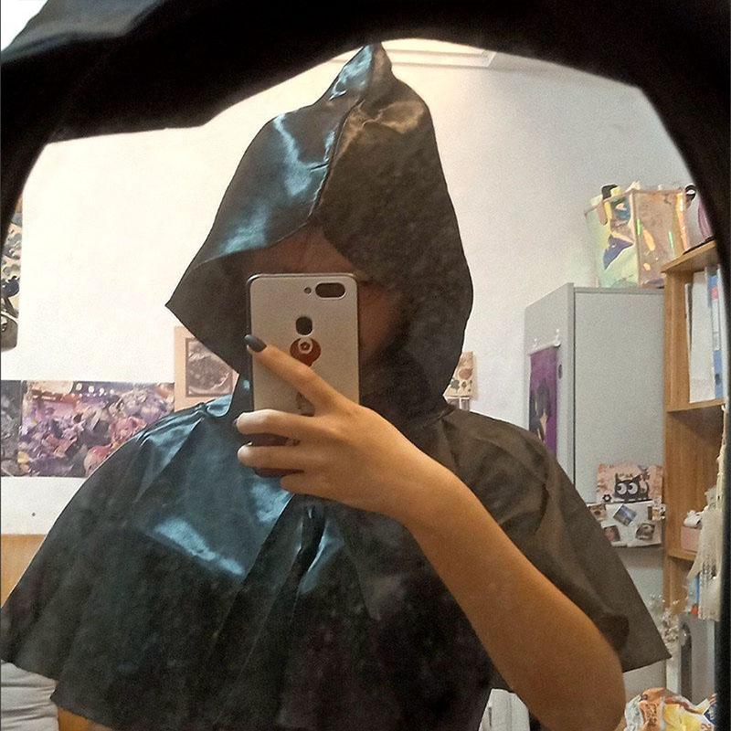 Solid color Halloween costume black Reaper short cloak cape prop with hat performance costume cosplay prop