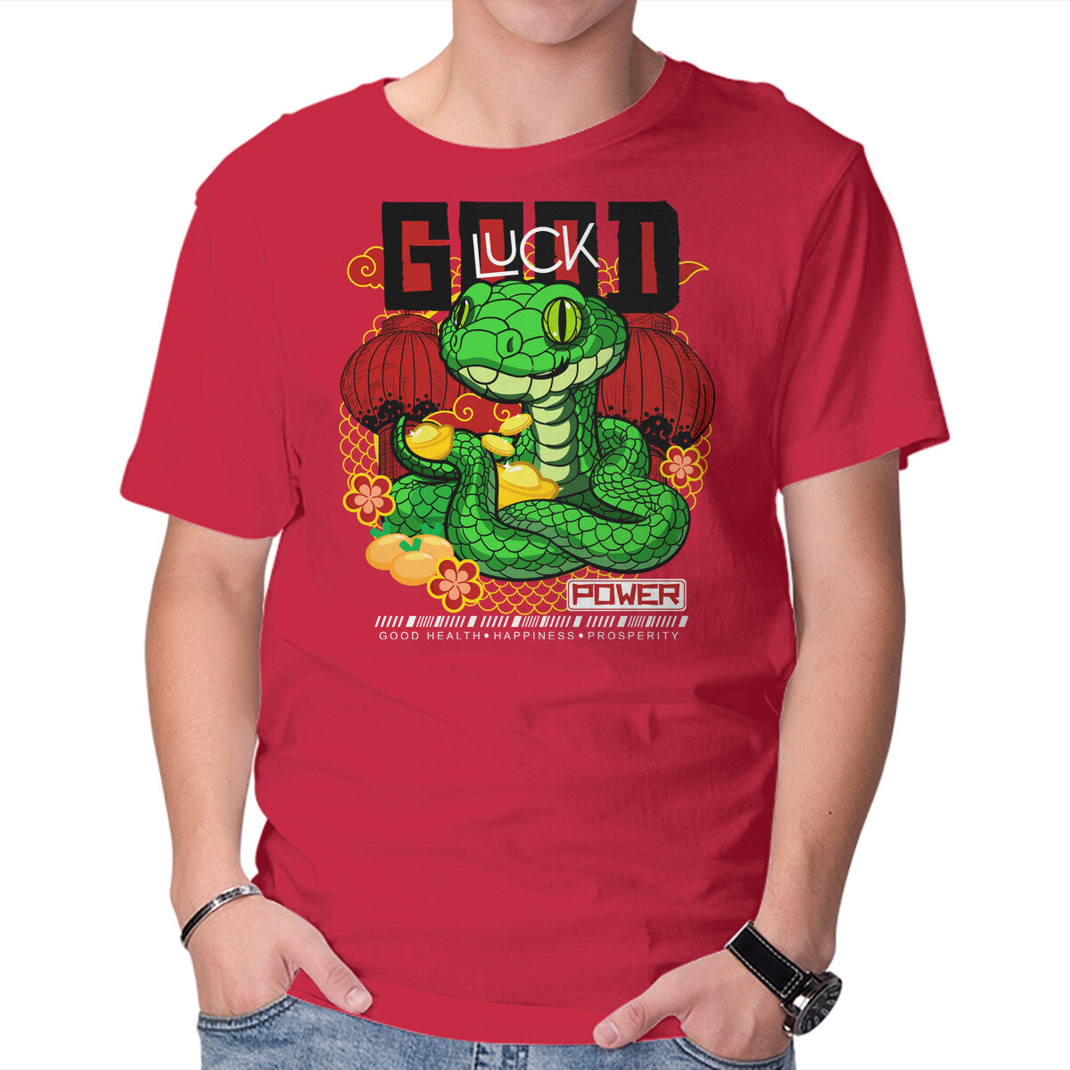 Unisex Crew Neck T-Shirt Good Luck Snake Graphic Short Sleeve Casual Tee XS