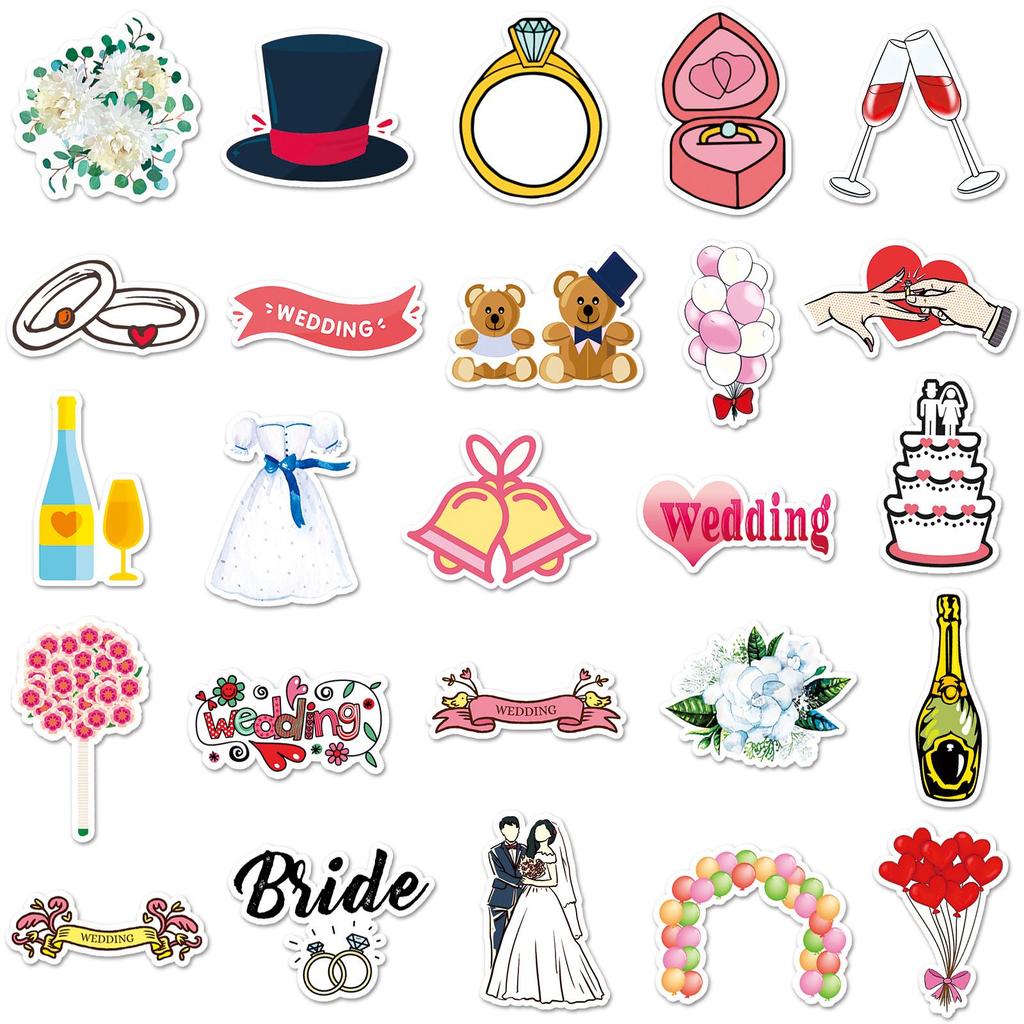 50-Pack Korean Wedding Cartoon Graffiti Stickers - Waterproof for Journals, DIY, Skateboards, and Luggage.
