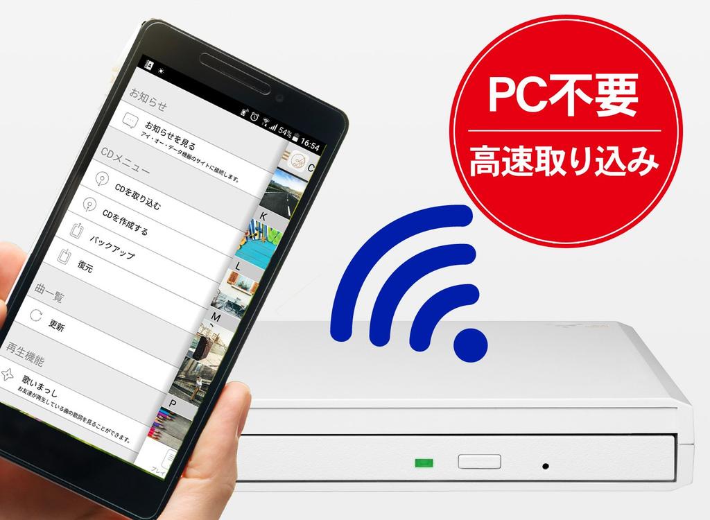 DATA iPhone Smartphone CD Import Connection I-O iOS/Android/Wi-Fi "CD Record" CDRI-W24AIW