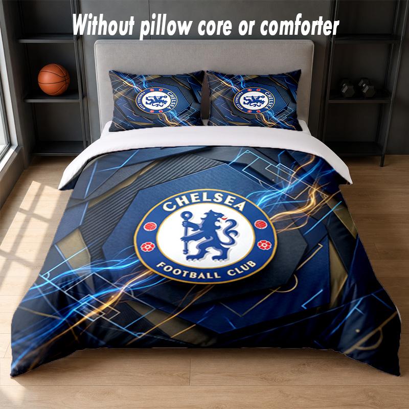 Chelsea FC Design Bed Bedding Set 1 Duvet Cover + 2 Pillowcases Soft Breathable Household Bed Linens