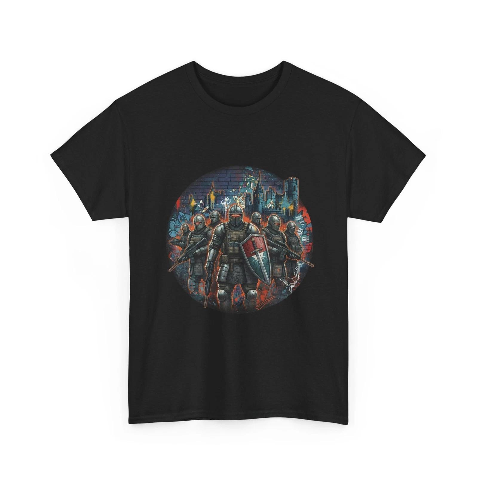 

Medieval Knights T-Shirt | Graffiti Castle City Night Battle Vintage Graphic Tee S