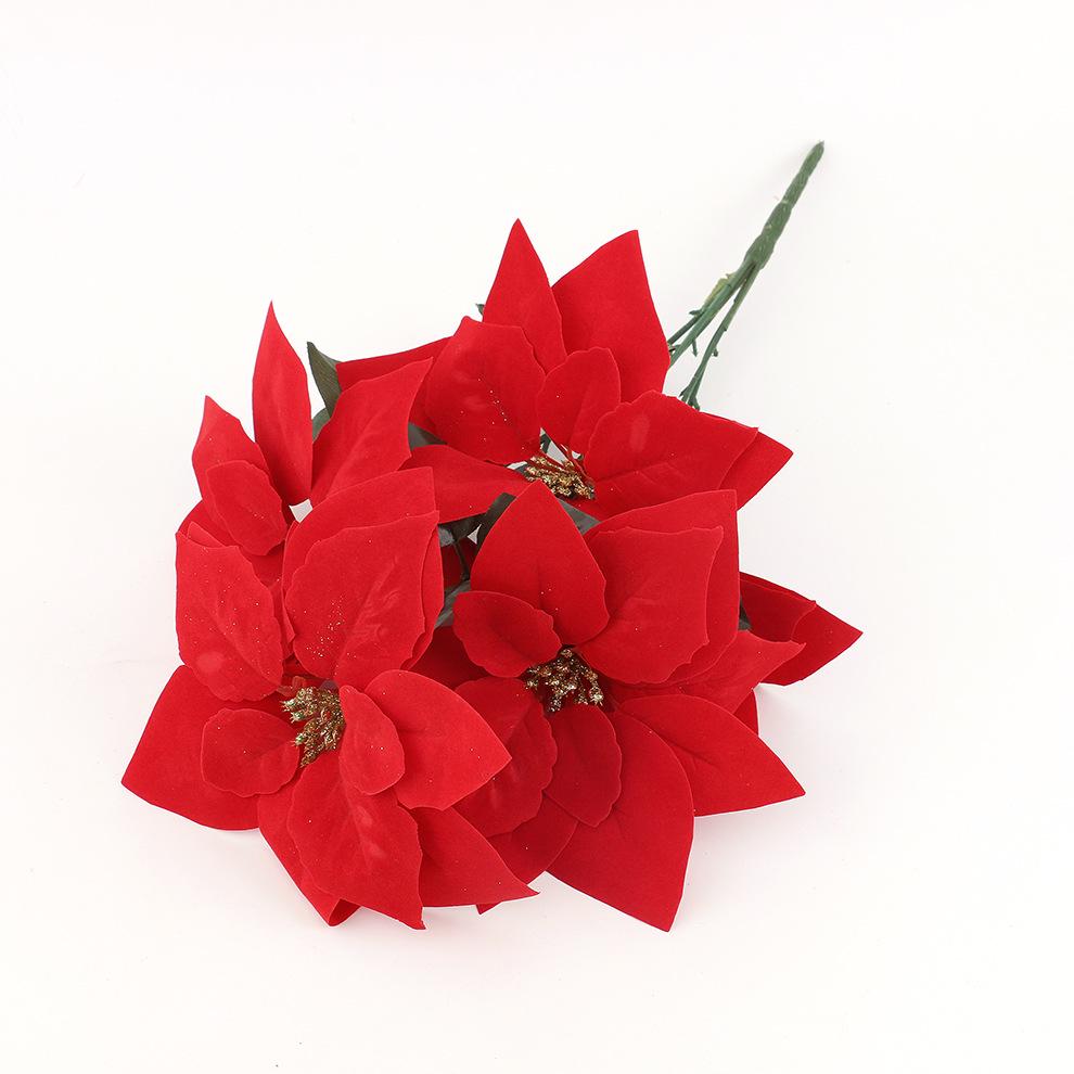 Christmas Poinsettia Decoration: 5-Head Artificial Flower, Three-Dimensional Double Layer for Tree and Wreath Accessories