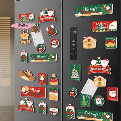 S-1Set Mixed Christmas Fridge Magnet Diy Decoration Santa Claus Snowman Christmas Tree Fridge Magnets Kitchen Accessories Gift