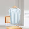 Macaron Color Clavicle Collar Short-sleeved Shirt with Bottoming Shirt Inside Women's Summer Thin Casual and Thin Knitted Sweater