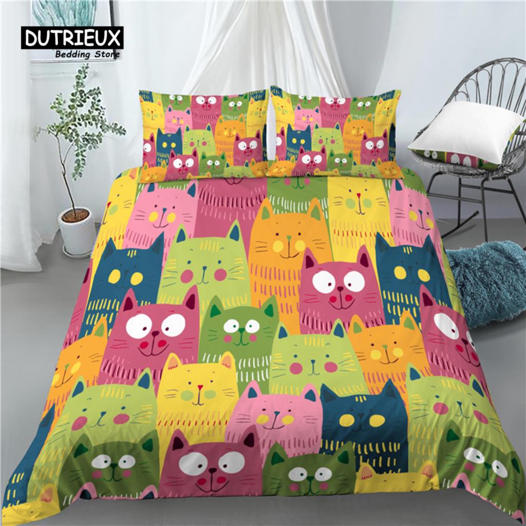 3D Cartoon Cat Print Home Living Luxury 2/3Pcs Comfortable Duvet Cover PillowCase Bedding Sets Queen and King EU/US/AU Size