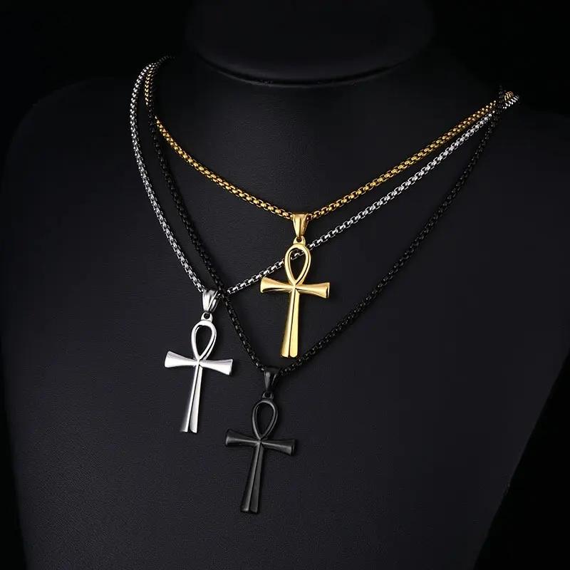 VQYSKO Cross Of Eternal Life Egyptian Ankh Necklace Vampire Stainless Steel Goth Jewelry Loose Charm Findings